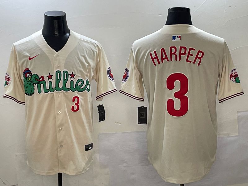 Men Philadelphia Phillies #3 Harper Cream three generations Joint Name 2025 Nike MLB Jersey style 1